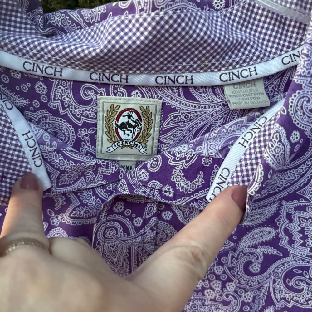 CINCH COTTON WESTERN COWBOY LONG SLEEVE BUTTON DOWN PAISLEY PURPLE DRESS SHIRT - Picture 6 of 11